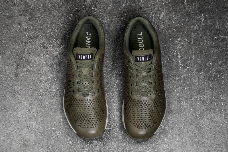 Women's Nobull Moss Leather Trainers Olive | SG L2888I